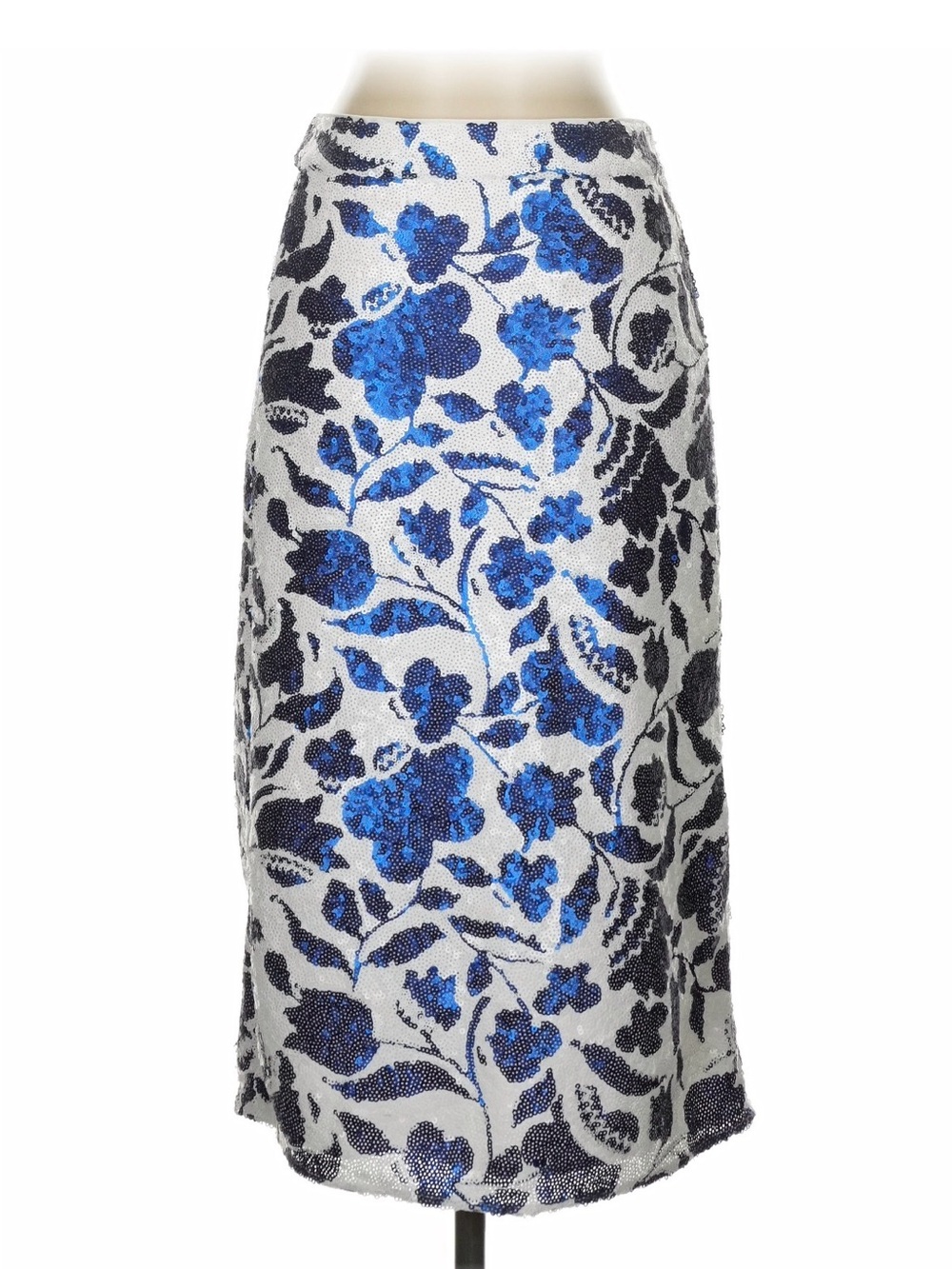 Kate Spade Blue Floral Sequin Midi Skirt